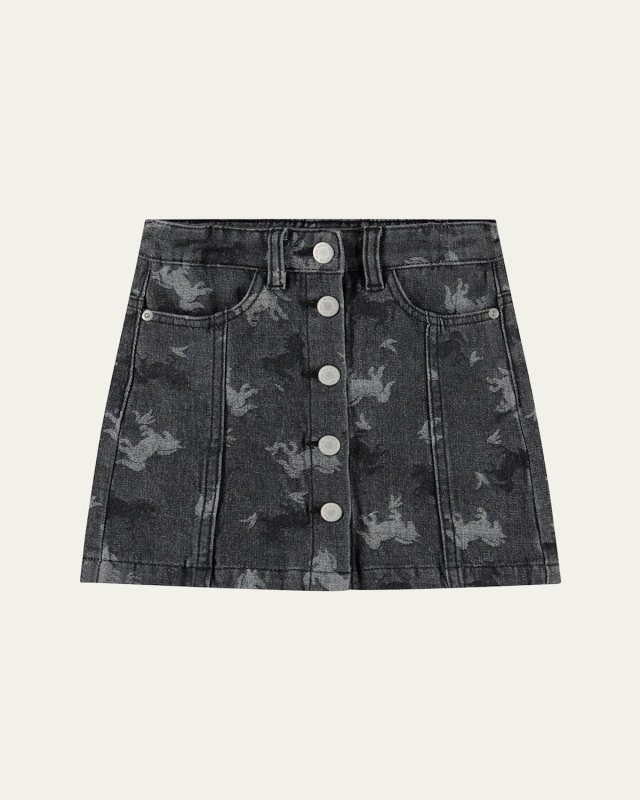 Girl's Bera Printed Denim Mini Skirt, Size 7-14